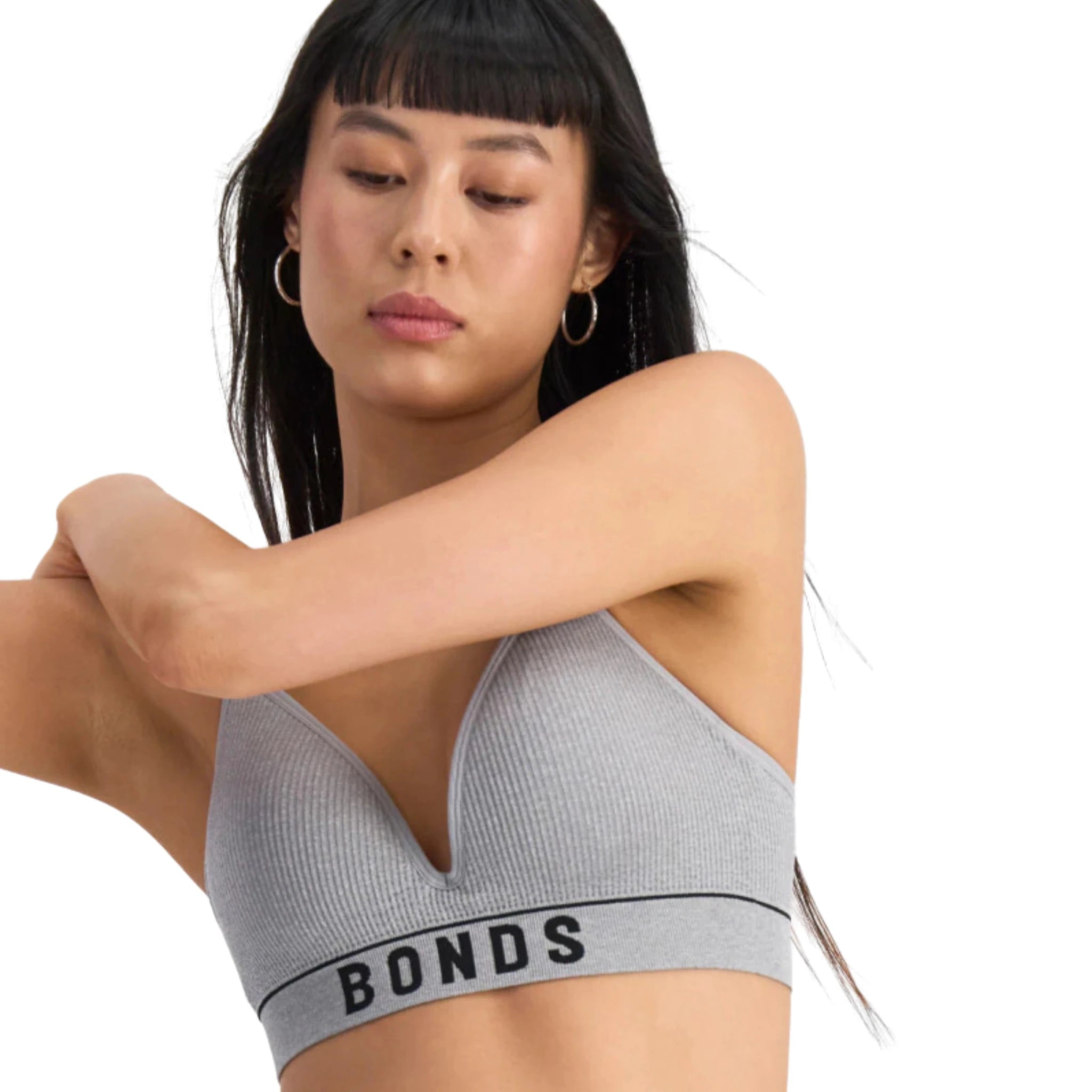 Bonds Retro Rib Seamless Wirefree Bra in Heritage Grey Marle - Close Up
