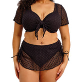 Elomi Bazaruto Skirted Bikini Brief in Black - With Beach Top Front View