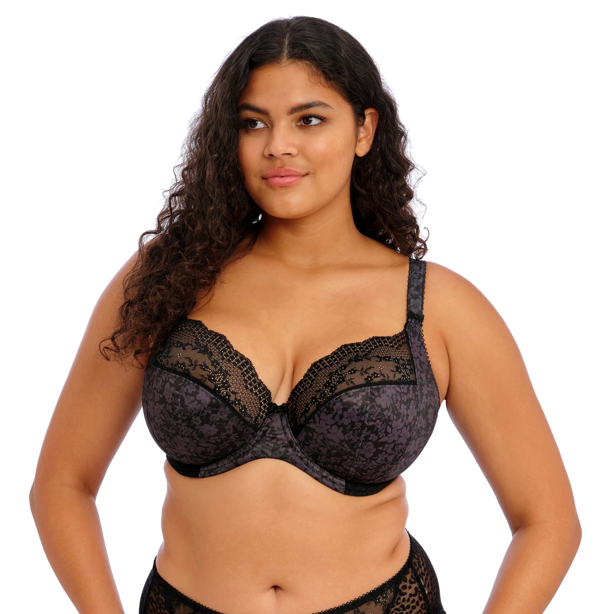 Elomi Lucie Stretch Plunge Bra in Black - Close Up