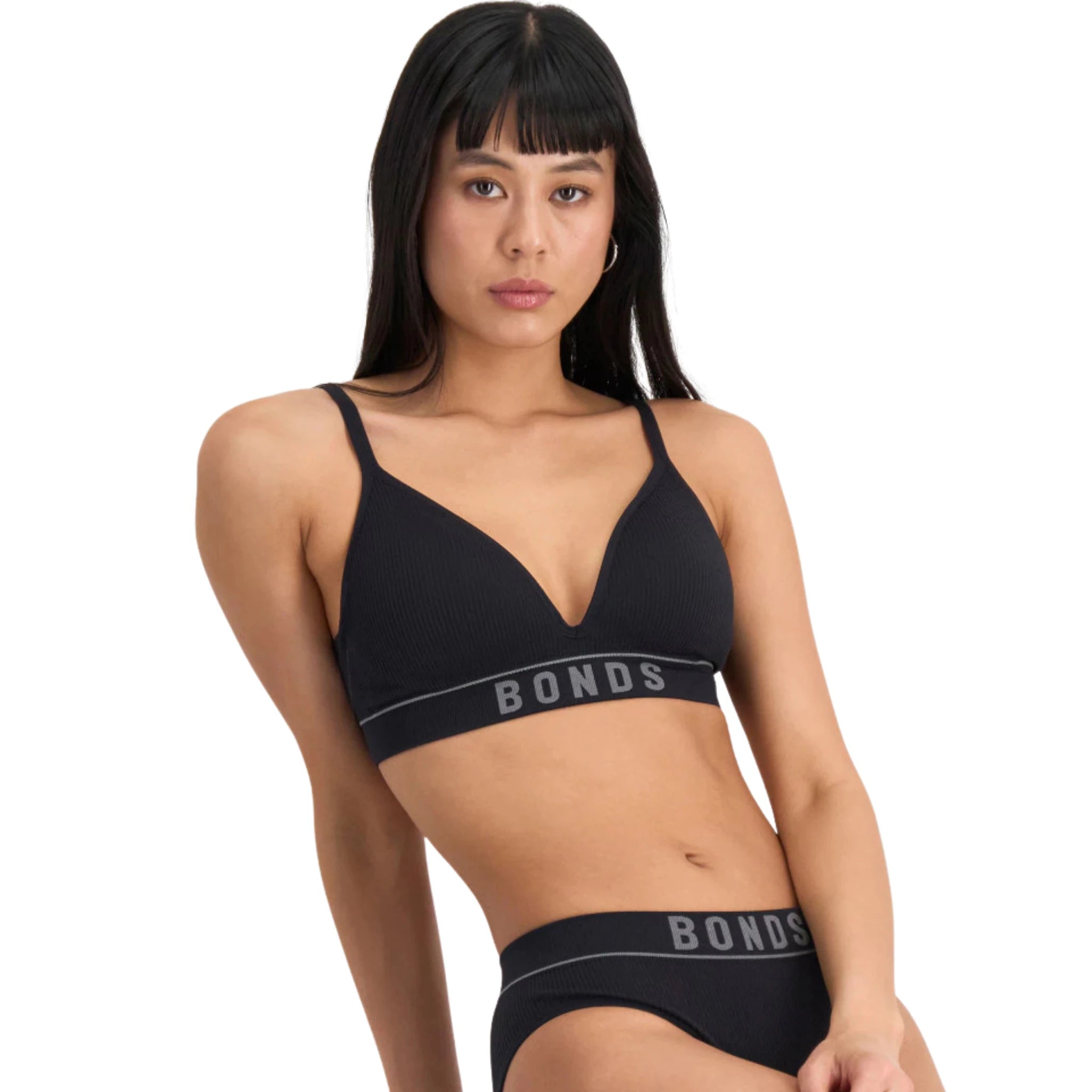 Bonds Retro Rib Seamless Wirefree Bra in Black - Front View