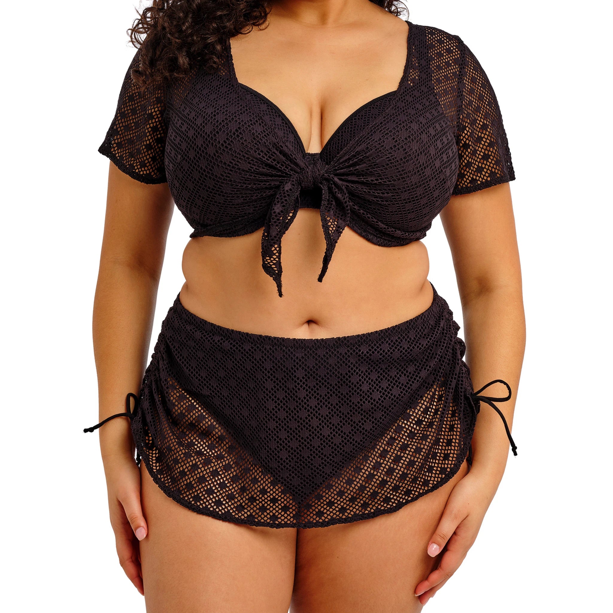 Elomi Bazaruto Skirted Bikini Brief in Black - With Beach Top Front View