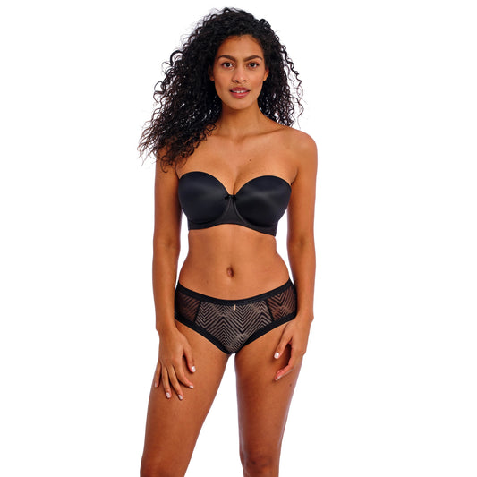 Freya Deco Molded Strapless Bra in Black - Front View