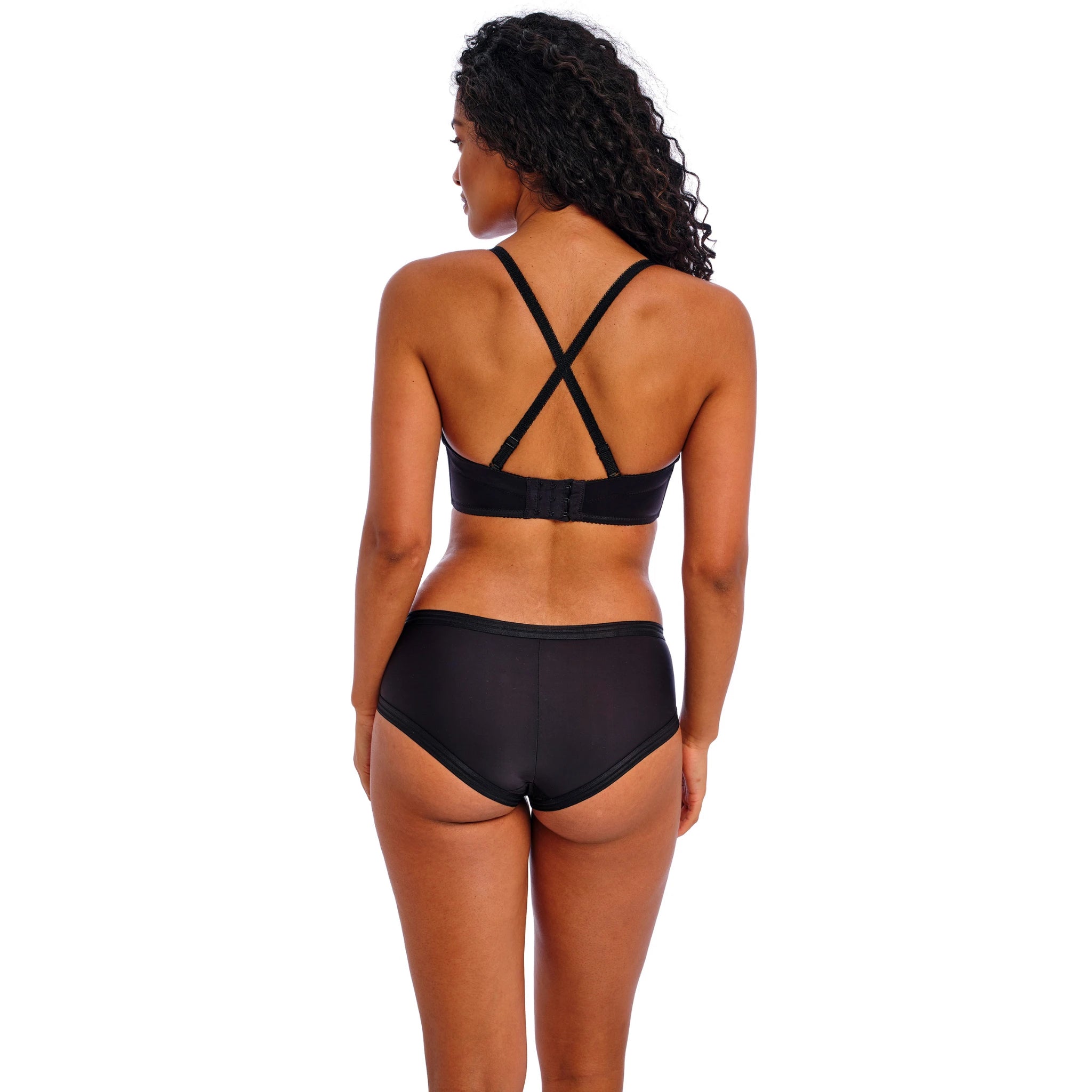 Freya Deco Molded Strapless Bra in Black - Back View with Cross Over Straps