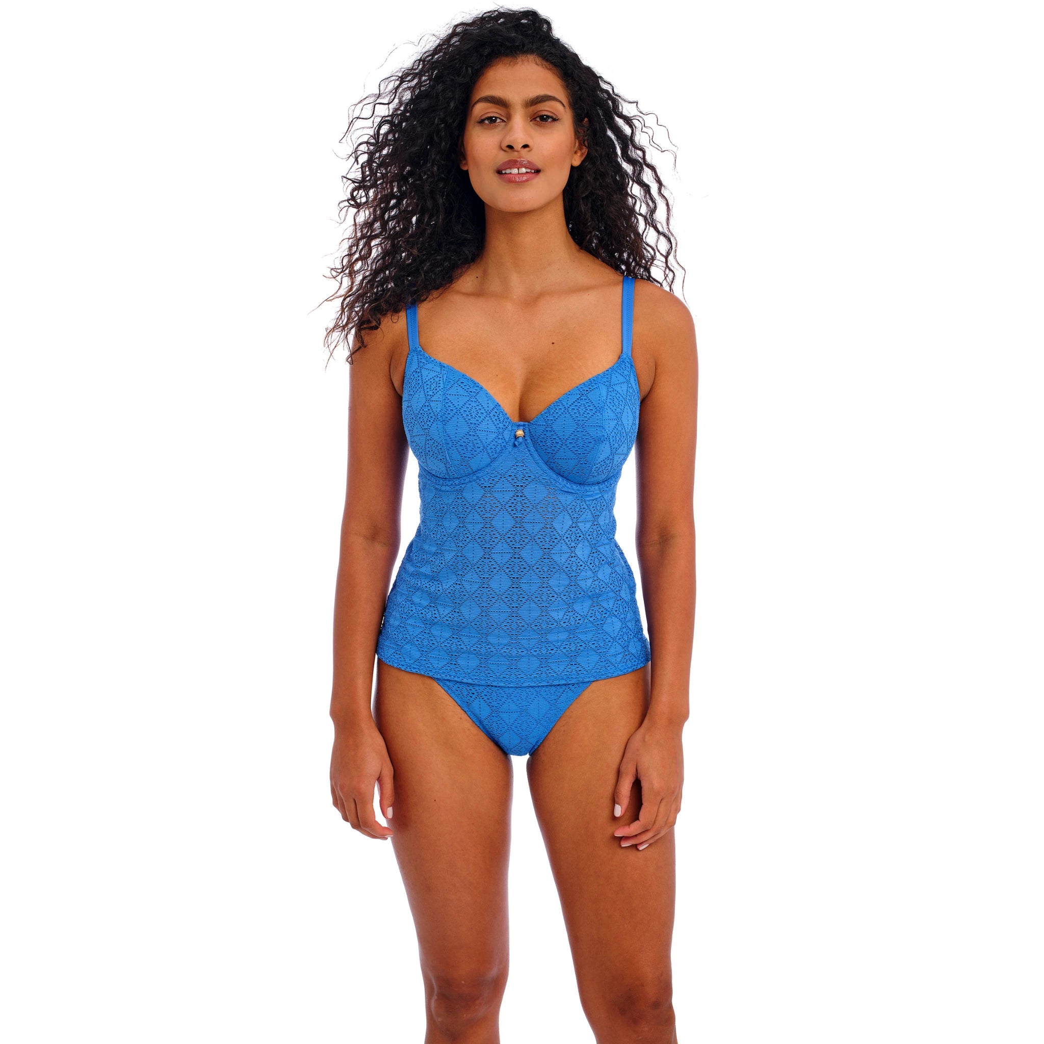 Freya Nomad Nights Bikini Brief in Atlantic - Front View with Tankini Top